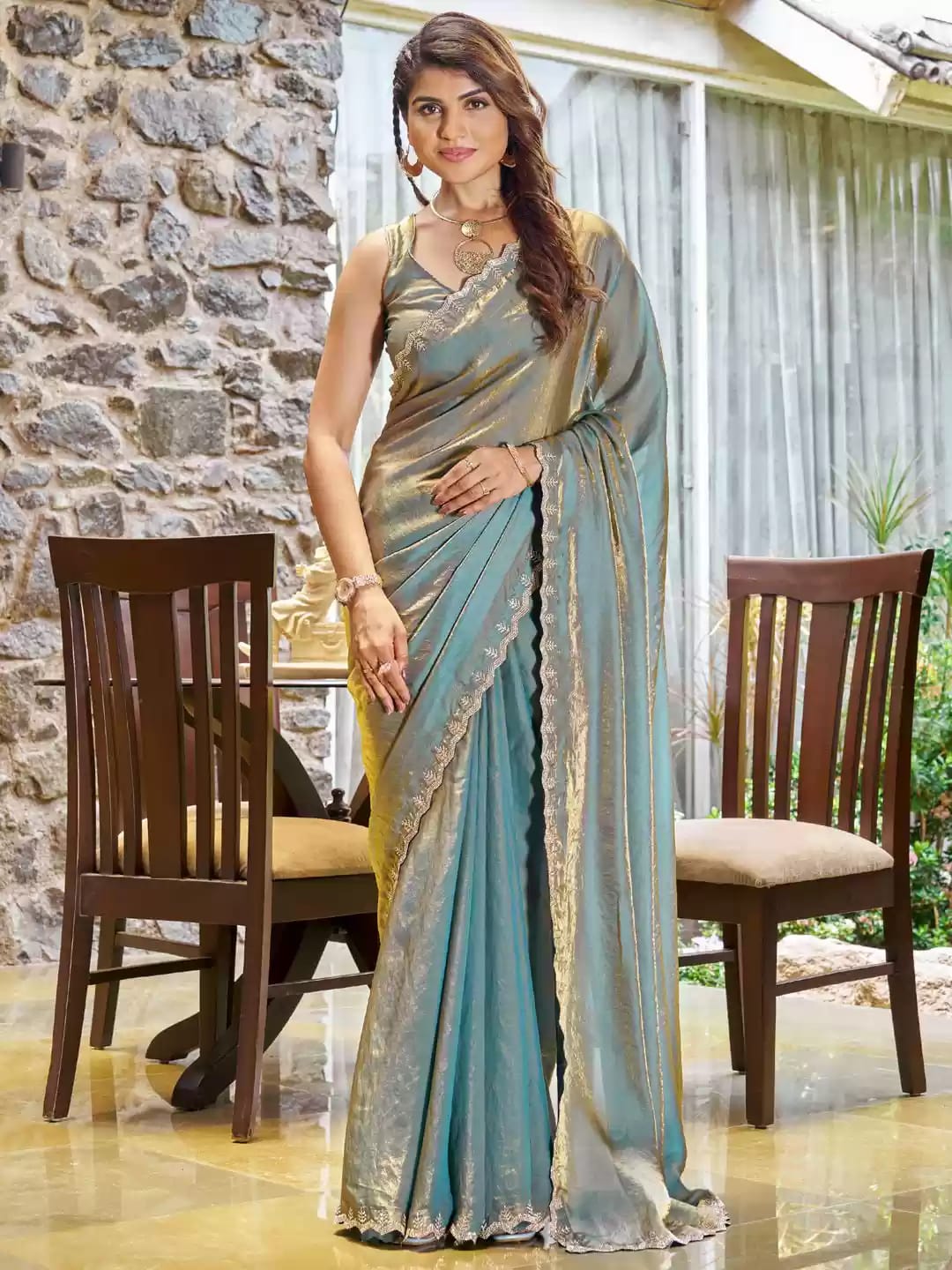 blue tissue saree