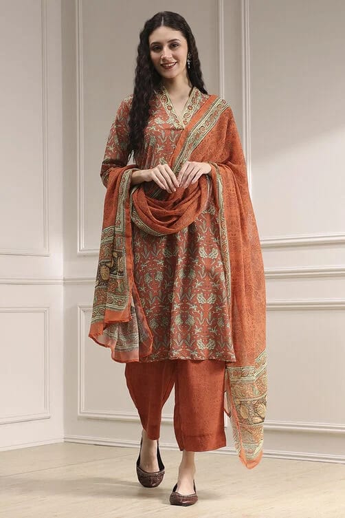 orange cotton kurtha set